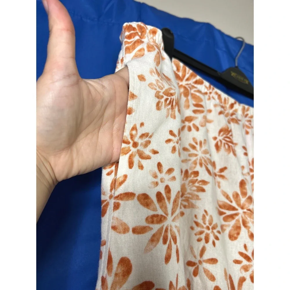 Womens Floral Linen Midi Skirt Sz 2X Plus Size Flowy Resort Pull-On Cottagecore